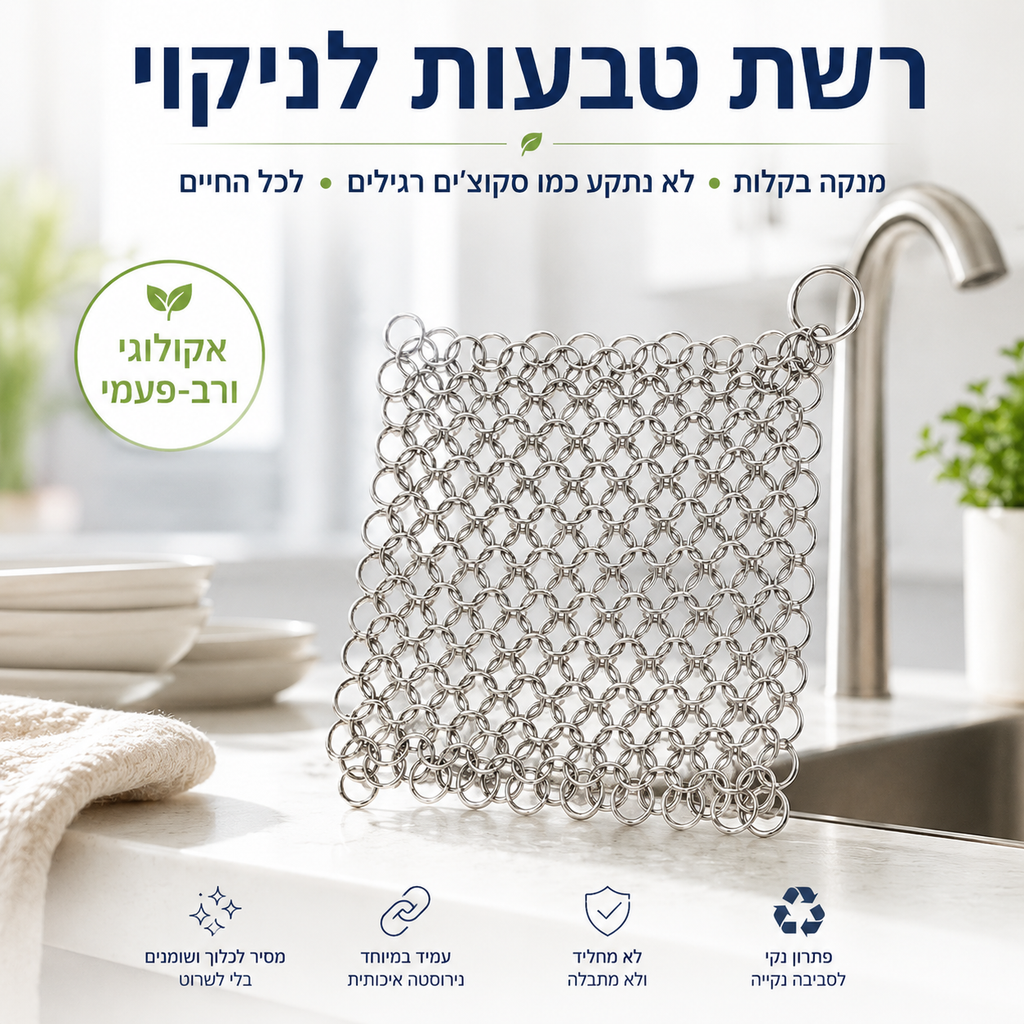 רשת ניקוי נירוסטה רב-פעמית | סט זוגי חסכוני לכל המטבח
