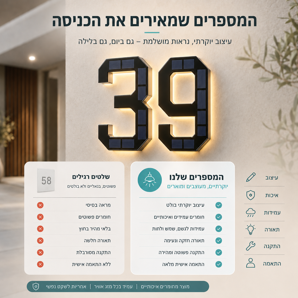 שלט מספר בית סולארי בהתאמה אישית