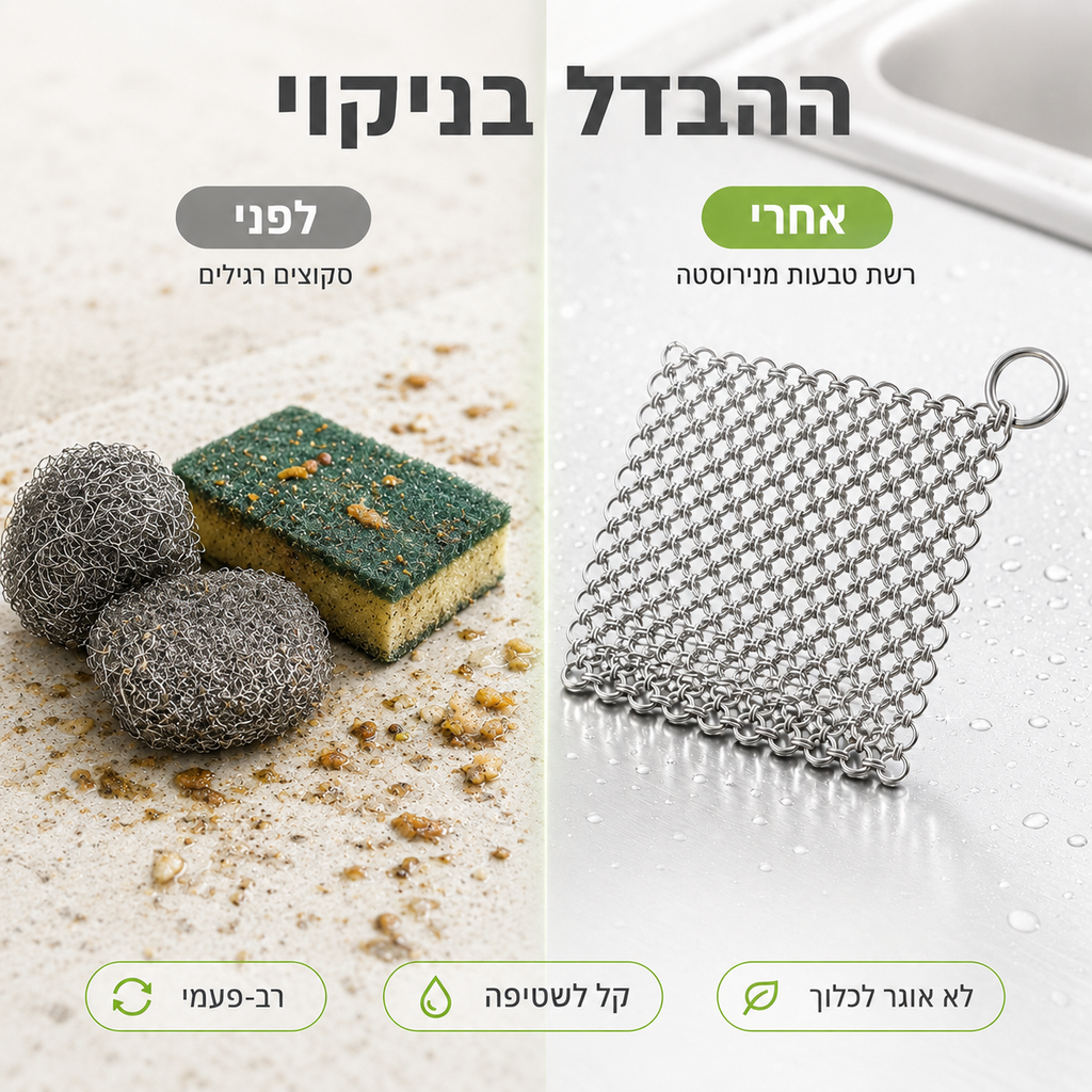 רשת ניקוי נירוסטה רב-פעמית | סט זוגי חסכוני לכל המטבח