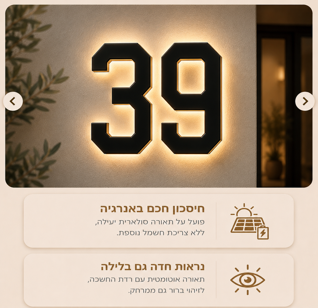 שלט מספר בית סולארי בהתאמה אישית