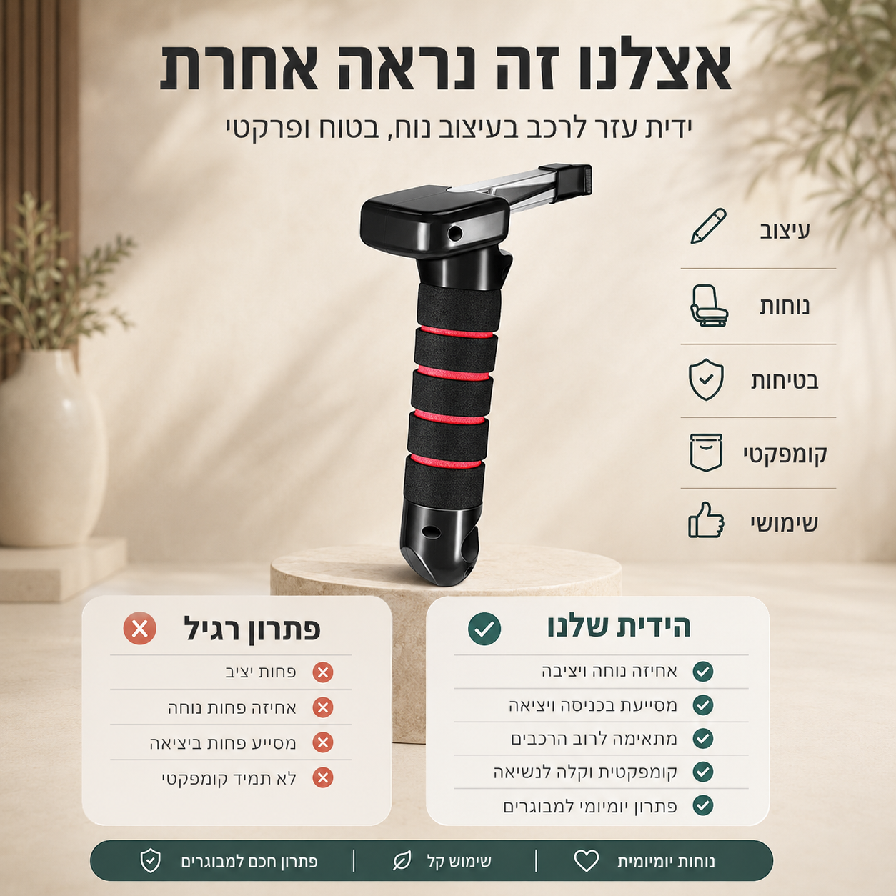 ידית אחיזה וכלי חירום לרכב | תמיכה בכניסה ויציאה למבוגרים