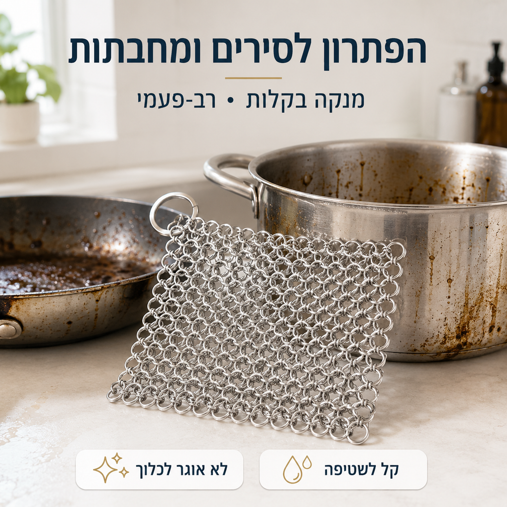 רשת ניקוי נירוסטה רב-פעמית | סט זוגי חסכוני לכל המטבח