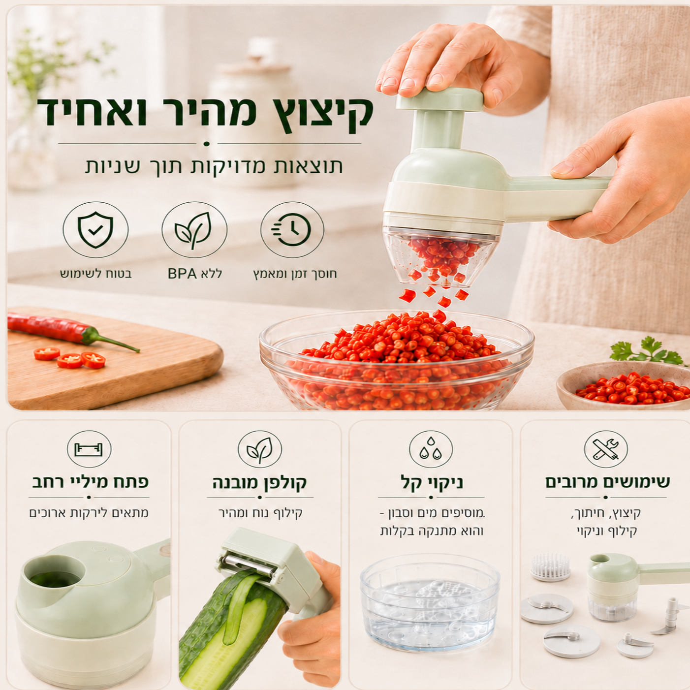 קוצץ ירקות חשמלי 4 ב- 1
